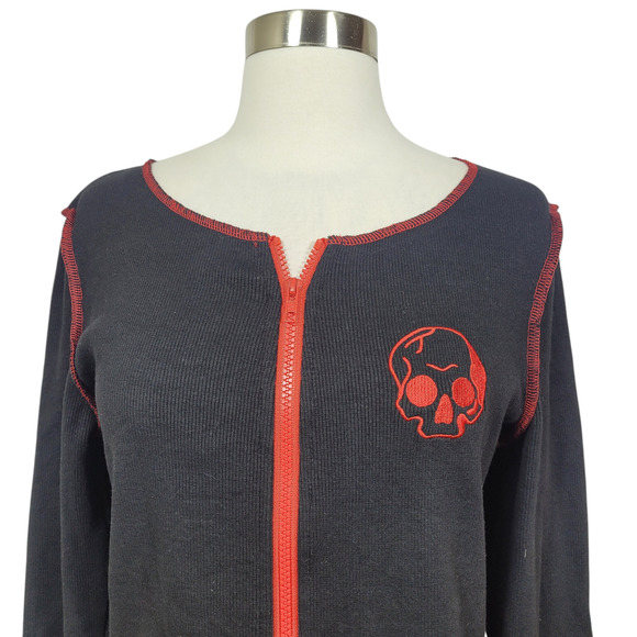 SHEIN Black Red Gothic Grunge Ribbed 2 Piece Long Sleeve Skirt Set Size 8-10 - Picture 2 of 9